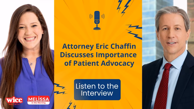 Attorney Eric Chaffin during a WICC radio interview discussing the importance of patient advocacy.