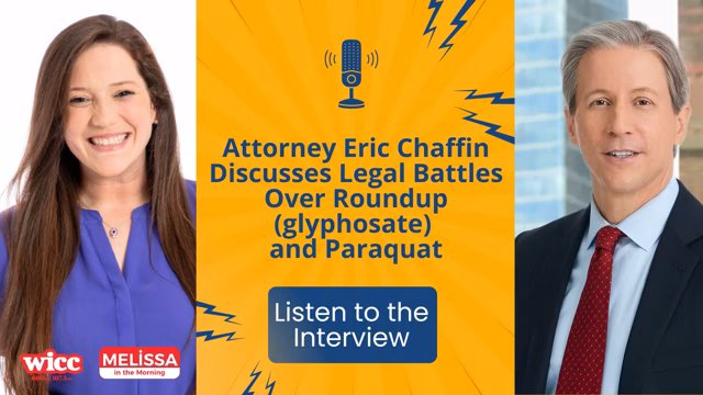 Attorney Eric Chaffin during a WICC radio interview discussing the legal battle over glyphosate and paraquat exposure.