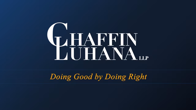 Chaffin Luhana law firm promoting their motto Doing Good by Doing Right™ with commitment to justice and community.