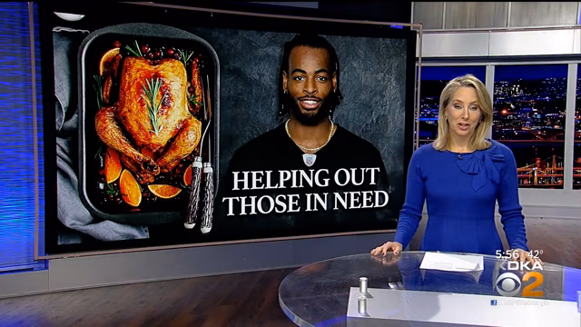 KDKA news coverage of Chaffin Luhana and Najee Harris during the 2021 Turkey Giveaway event.