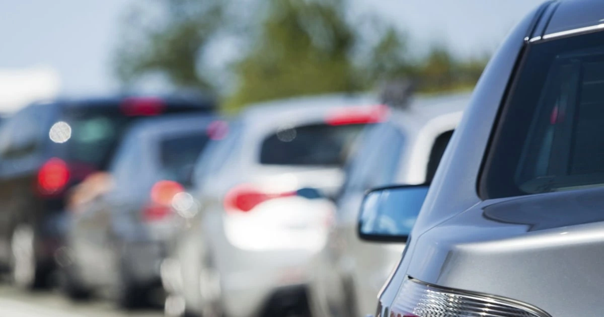 Cars lined up in traffic after highway accident