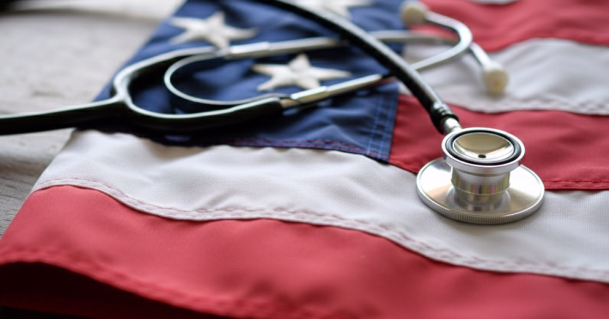 Stethoscope lying on an American flag.