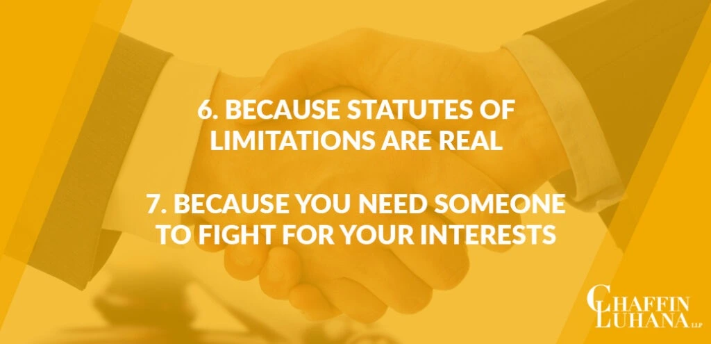 Two people shaking hands symbolizing trust and partnership, with text explaining reasons to hire a personal injury lawyer